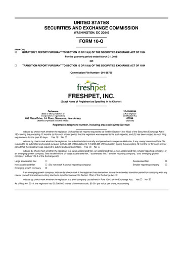 Vorschaubild Freshpet 10-Q Quartalsbericht 2018 