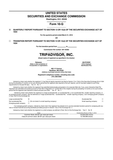 Thumbnail TripAdvisor 10-Q Quarterly Report FY2018 