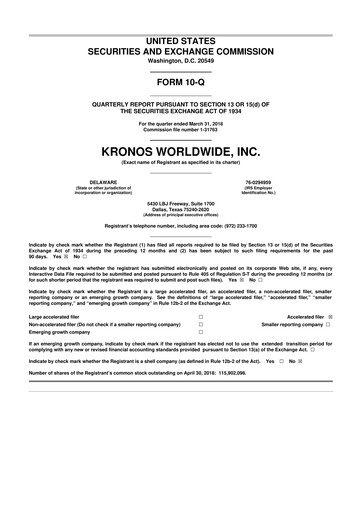 Thumbnail Kronos Worldwide 10-Q Quarterly Report FY2018 