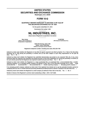 Thumbnail NL Industries 10-Q Quarterly Report FY2018 