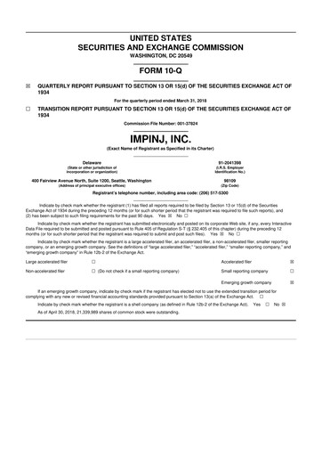 Thumbnail Impinj 10-Q Quarterly Report FY2018 