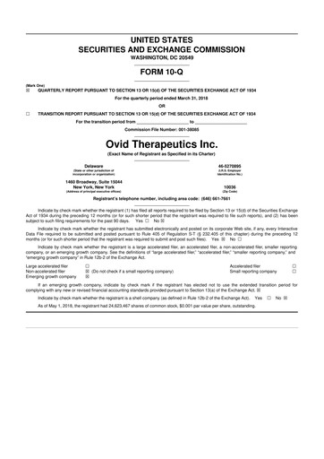 Thumbnail Ovid Therapeutics
 10-Q Quarterly Report FY2018 