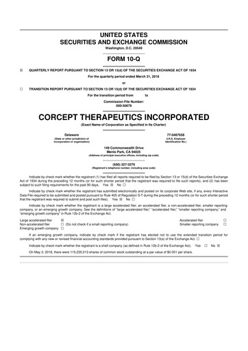 Thumbnail Corcept Therapeutics
 10-Q Quarterly Report FY2018 