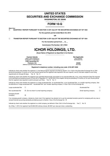 Thumbnail Ichor Systems 10-Q Quarterly Report FY2018 
