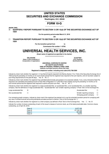 Thumbnail Universal Health Services
 10-Q Quarterly Report FY2018 