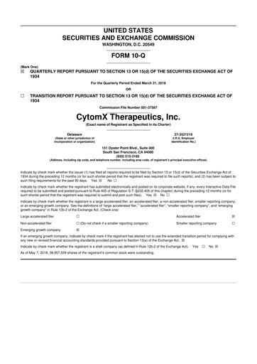 Thumbnail CytomX Therapeutics
 10-Q Quarterly Report FY2018 