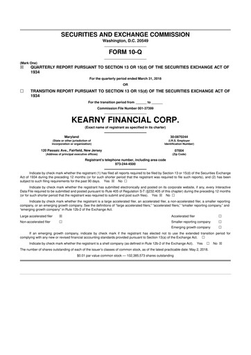 Thumbnail Kearny Financial
 10-Q Quarterly Report FY2018 