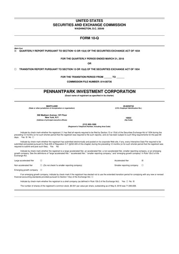 Vorschaubild PennantPark Investment 10-Q Quartalsbericht  