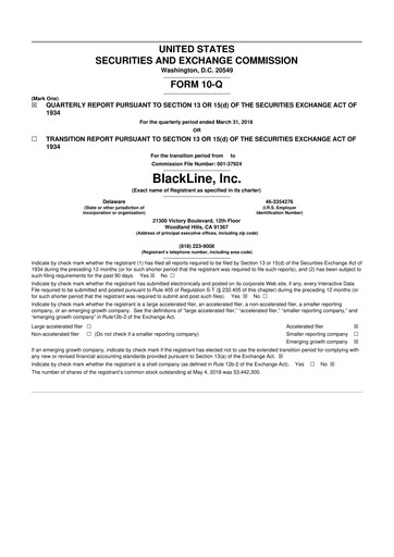 Miniature BlackLine 10-Q Rapport trimestriel 2018 