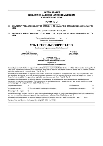 Thumbnail Synaptics 10-Q Quarterly Report FY2018 