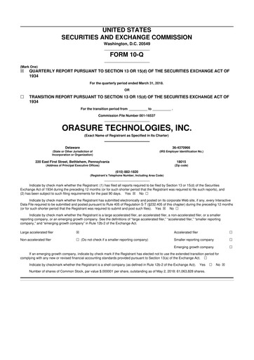 Thumbnail OraSure Technologies 10-Q Quarterly Report FY2018 