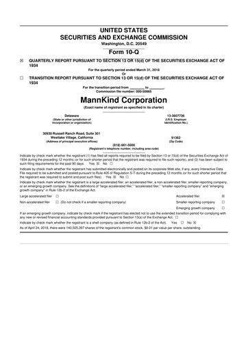 Thumbnail MannKind Corp 10-Q Quarterly Report FY2018 