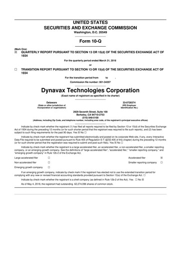 Thumbnail Dynavax Technologies
 10-Q Quarterly Report FY2018 