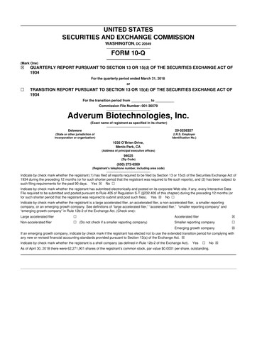 Thumbnail Adverum Biotechnologies
 10-Q Quarterly Report FY2018 