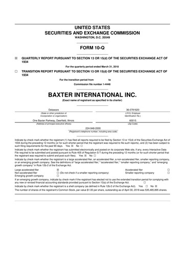 Miniature Baxter 10-Q Rapport trimestriel 2018 