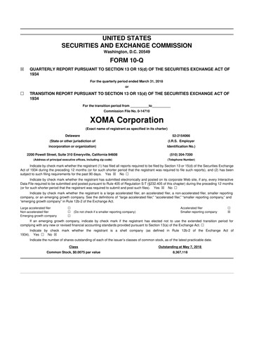 Thumbnail XOMA Royalty 10-Q Quarterly Report FY2018 