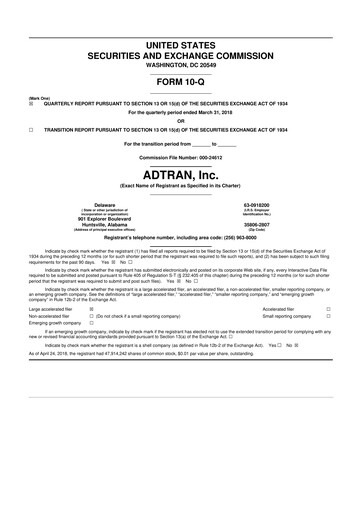 Thumbnail ADTRAN 10-Q Quarterly Report FY2018 