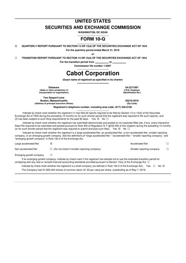 Thumbnail Cabot Corporation
 10-Q Quarterly Report FY2018 