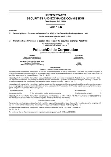 Thumbnail PotlatchDeltic
 10-Q Quarterly Report FY 