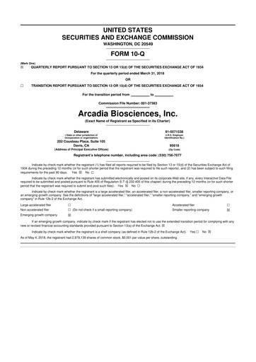Thumbnail Arcadia Biosciences 10-Q Quarterly Report FY2018 