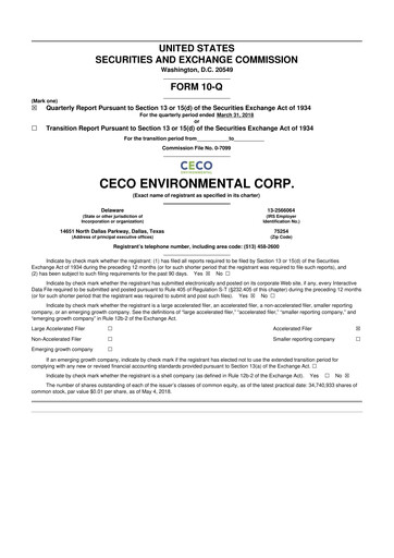 Thumbnail CECO Environmental
 10-Q Quarterly Report FY2018 