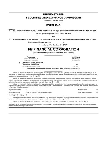 Thumbnail FB Financial 10-Q Quarterly Report FY2018 