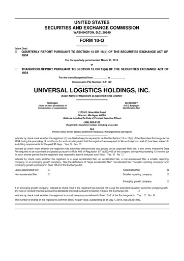 Thumbnail Universal Logistics Holdings 10-Q Quarterly Report FY2018 