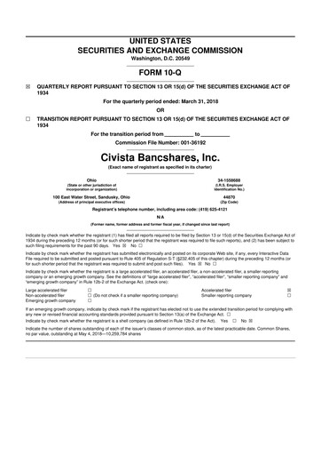 Vorschaubild Civista Bancshares
 10-Q Quartalsbericht 2018 