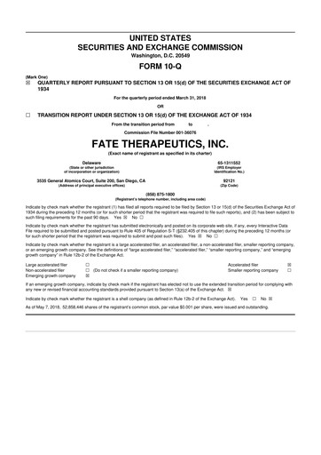 Thumbnail Fate Therapeutics
 10-Q Quarterly Report FY2018 