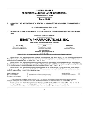 Thumbnail Enanta Pharmaceuticals
 10-Q Quarterly Report FY2018 