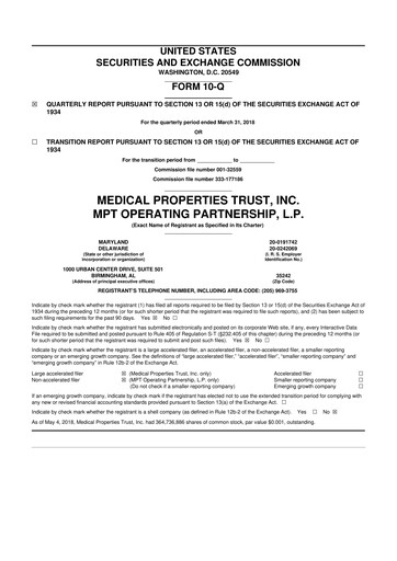 Thumbnail Medical Properties Trust
 10-Q Quarterly Report FY 