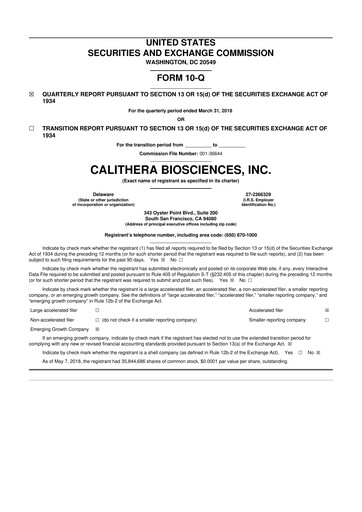 Thumbnail Calithera Biosciences
 10-Q Quarterly Report FY2018 