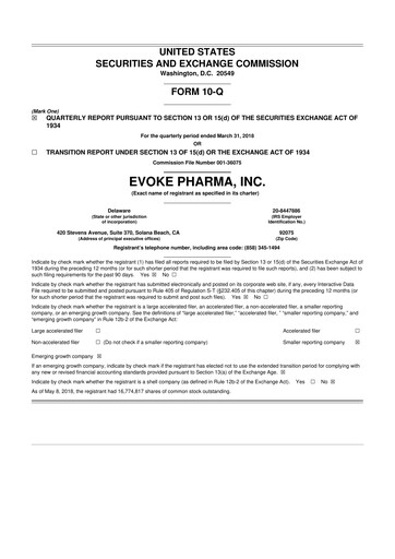 Thumbnail Evoke Pharma
 10-Q Quarterly Report FY2018 