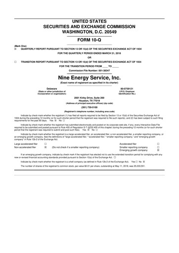 Thumbnail Nine Energy Service
 10-Q Quarterly Report FY2018 