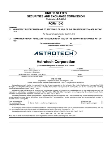 Miniature Astrotech 10-Q Rapport trimestriel 2018 