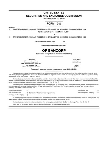 Miniature OP Bancorp (Open Bank) 10-Q Rapport trimestriel 2018 