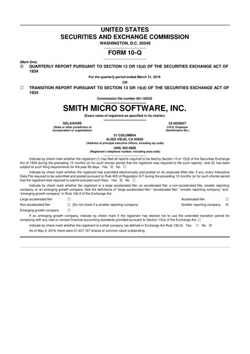 Thumbnail Smith Micro Software
 10-Q Quarterly Report FY2018 