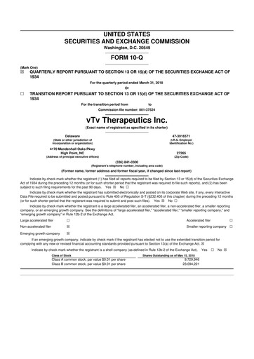 Thumbnail vTv Therapeutics
 10-Q Quarterly Report FY2018 