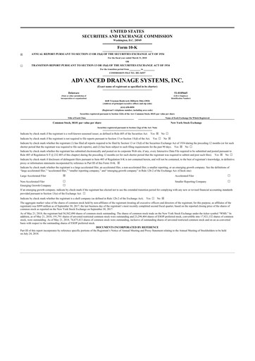 Thumbnail Advanced Drainage Systems
 10-K Annual Report 2018