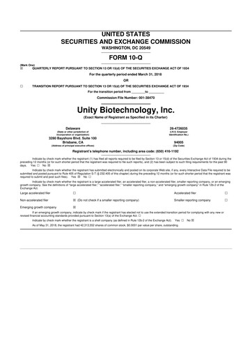 Thumbnail Unity Biotechnology
 10-Q Quarterly Report FY2018 