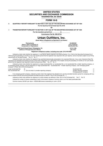 Thumbnail Urban Outfitters
 10-Q Quarterly Report FY2019 