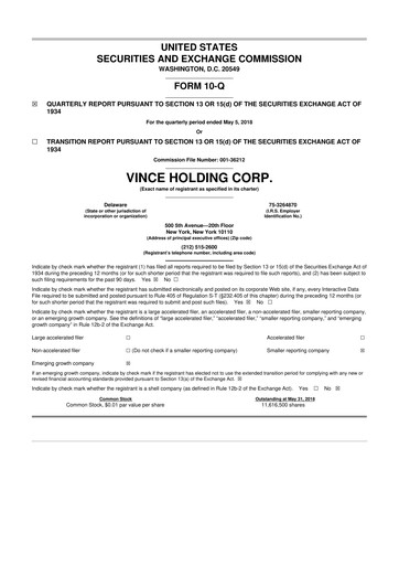 Thumbnail Vince Holding 10-Q Quarterly Report FY2018 