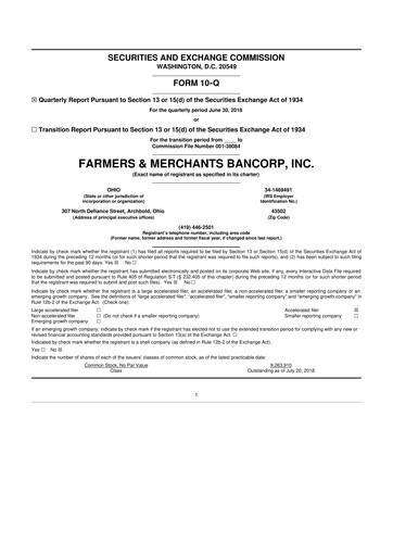 Thumbnail Farmers & Merchants Bancorp 10-Q Quarterly Report FY2018 