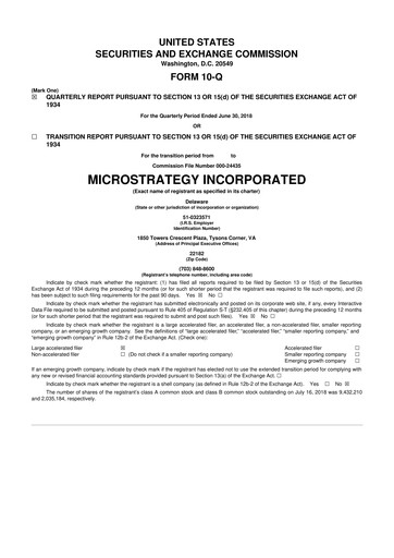 Miniature Strategy 
 (MicroStrategy) 10-Q Rapport trimestriel 2018 