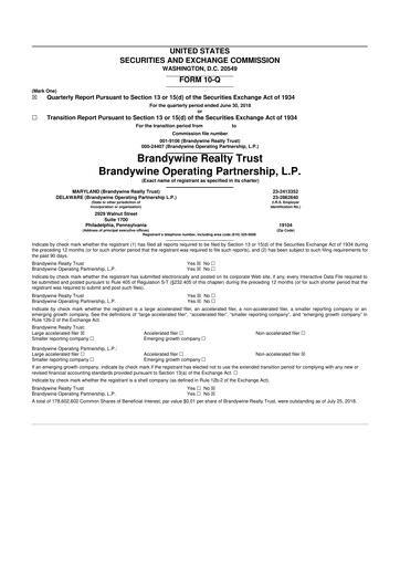 Thumbnail Brandywine Realty Trust
 10-Q Quarterly Report FY 