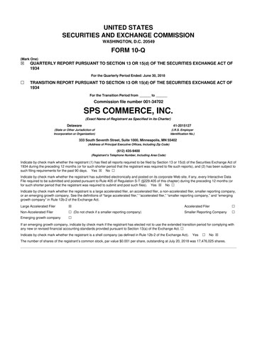 Thumbnail SPS Commerce
 10-Q Quarterly Report FY2018 