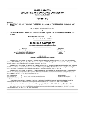 Miniature Moelis & Company 10-Q Rapport trimestriel 2018 