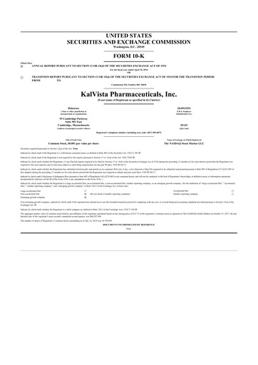 Thumbnail KalVista Pharmaceuticals 10-K Annual Report 2018
