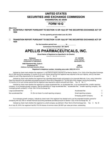 Thumbnail Apellis Pharmaceuticals 10-Q Quarterly Report FY2018 