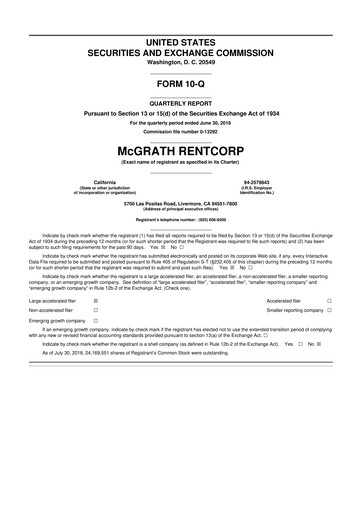 Thumbnail McGrath RentCorp
 10-Q Quarterly Report FY2018 